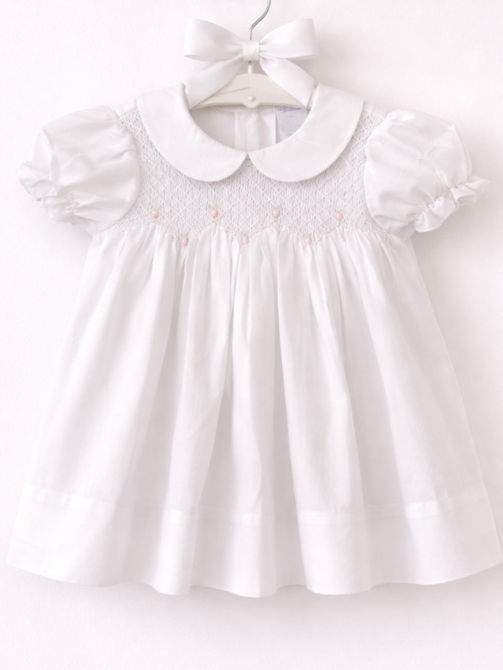 SPECIAL Vintage White Floral Smocked Baby Dress with Bonnet Baby Girl 9 Months - Picture 2 of 4